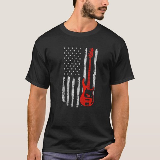 Bassige Amerikaanse vlag Guitar Player Musi T-shirt (Voorkant)