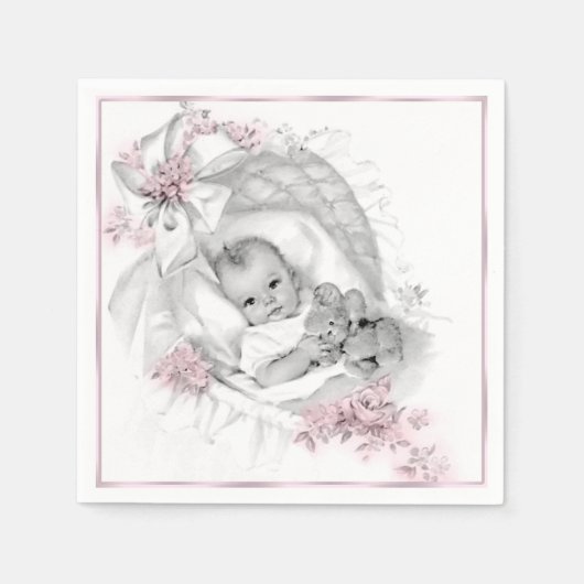  Bassinet Baby Meisje Douche Servet (Voorkant)