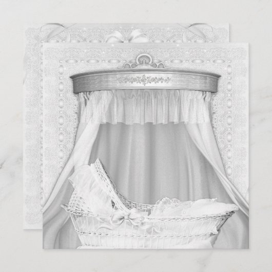 Bassinet Elegant Puur Wit Baby shower Uitnodiging (Voorkant / Achterkant)