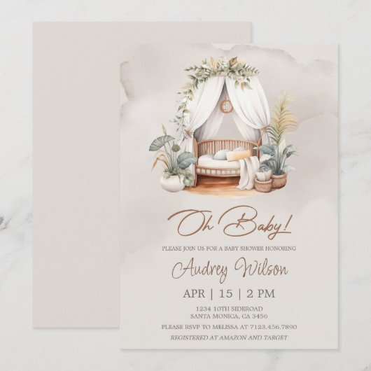 Bassinet Nursery Baby Wieg Baby shower Uitnodiging (Voorkant / Achterkant)