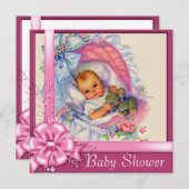  Bassinet Rozen Baby Meisje Douche Kaart (Voorkant / Achterkant)