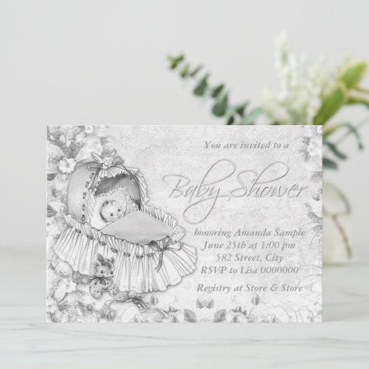 Bassinet  wit Baby shower Kaart (Staand voorkant)