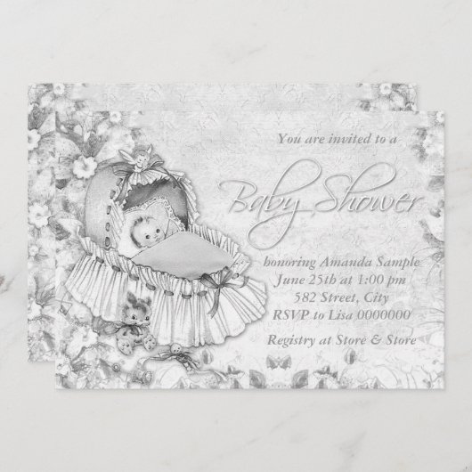 Bassinet  wit Baby shower Kaart (Voorkant / Achterkant)