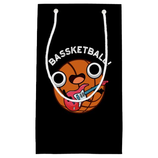 Bassketball Funny Basketball Music Pun Dark BG Klein Cadeauzakje (Voorkant)