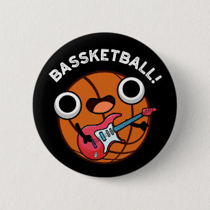 Bassketball Funny Basketball Music Pun Dark BG Ronde Button 5,7 Cm