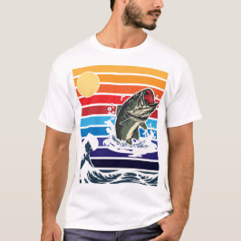 Bassmond Retro Zonsondergang Springende Vis T-shirt
