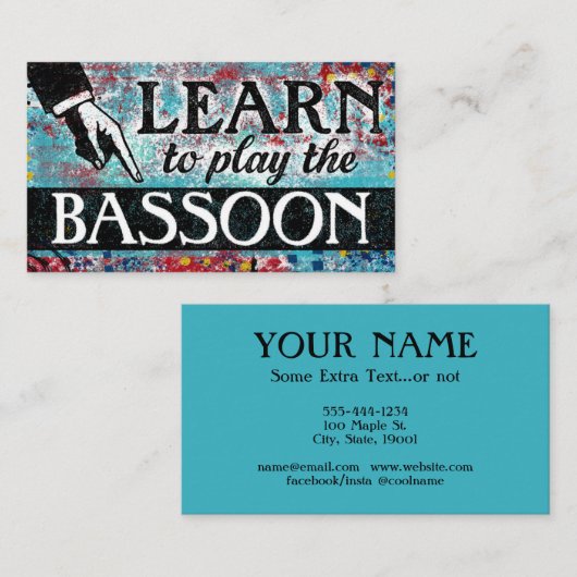 Basson Lessons Visitekaartjes - Blauw rood (Voorkant / Achterkant)