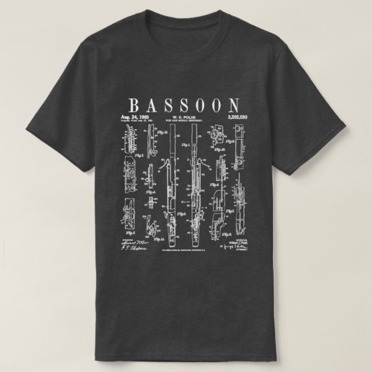 Basson Player  Patent Bassonist Tekening P T-shirt (Design voorkant)