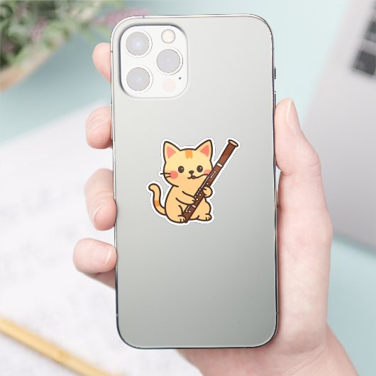 Bassoon Cat Illustration Sticker (Telefoon)