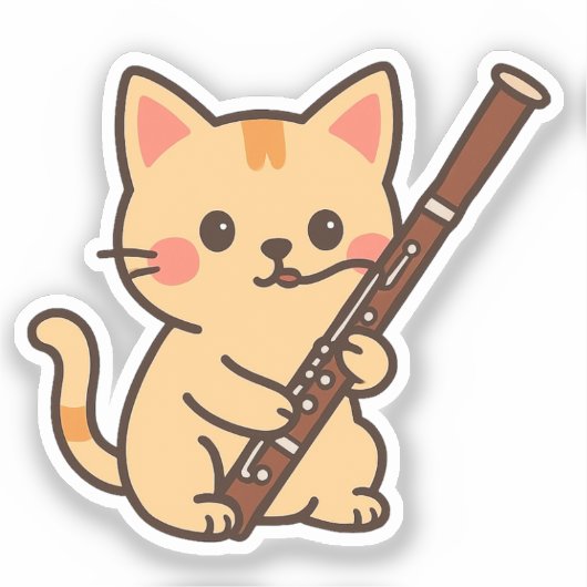 Bassoon Cat Illustration Sticker (Voorkant)