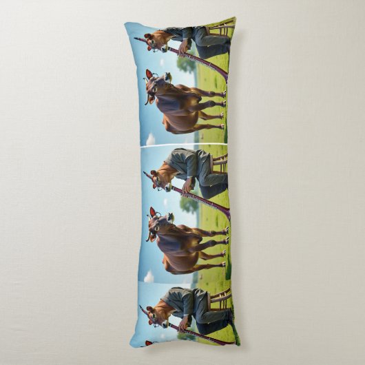 Bassoon Cow Duo Body Pillow – Whimsical Musical Il Lichaamskussen (Achterkant (Verticaal))
