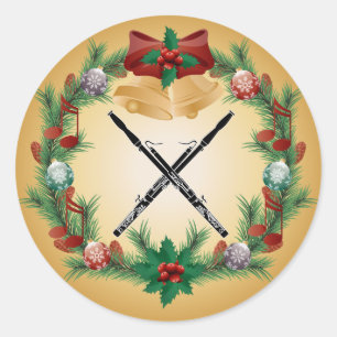 Bassoon Muziek Kerstkrans Gift Ronde Sticker