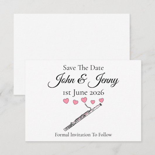 Bassoon Muzikant bruiloft Save the Date (Voorkant / Achterkant)