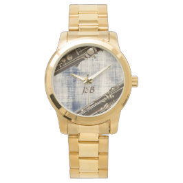 Bassoon secties op Faded Denim Custom Monogram Horloge