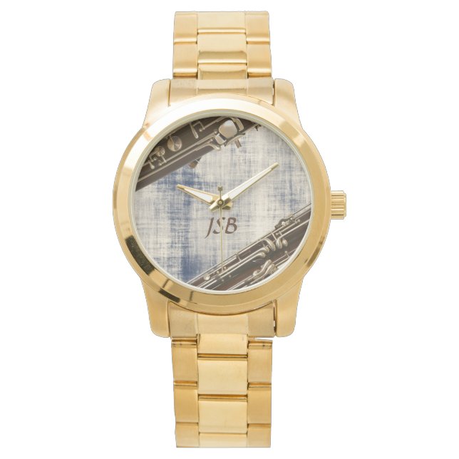Bassoon secties op Faded Denim Custom Monogram Horloge (Voorkant)