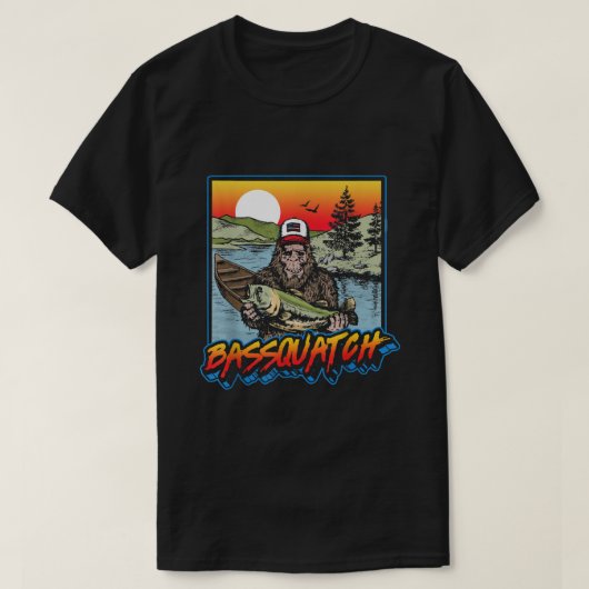Bassquatch Funny Bass Fishing Sasquatch Retro 80s  T-shirt (Design voorkant)