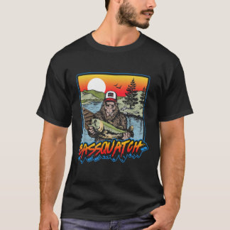 Bassquatch Funny Bass Fishing Sasquatch Retro 80s  T-shirt