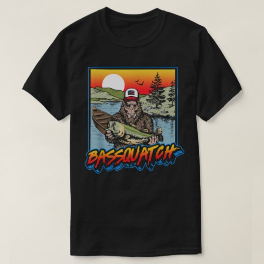 Bassquatch Funny Bass Fishing Sasquatch Retro 80s T-shirt (Design voorkant)
