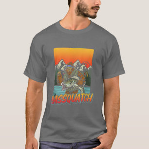 Bassquatch Funny Bass Vissen Sasquatch Retro 80s T-shirt
