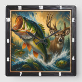 bassree met dynamische Natuur Vierkante Klok (Voorkant)