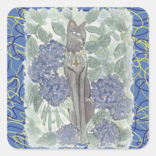 Bast Amidst Hydrangea Flowers Vierkante Sticker