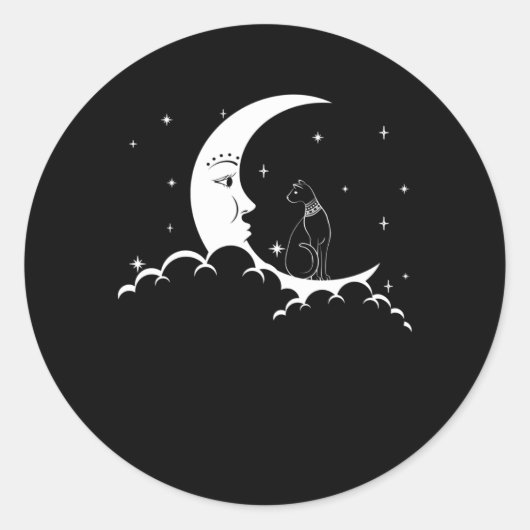 Bastet Ancient Egypt Cat Gothic Moon Crescent Ronde Sticker (Voorkant)