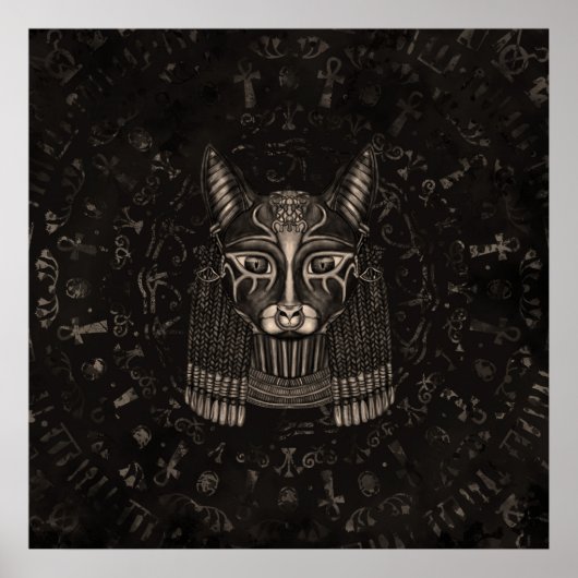 Bastet Egyptian Goddess - Sepia Poster (Voorkant)