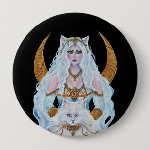Bastet Egyptian goddess with cat by Renee Lavoie Ronde Button 4,0 Cm