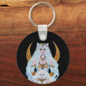 Bastet Egyptische godin met kat van Renee Lavoie Sleutelhanger (Achterkant)