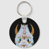 Bastet Egyptische godin met kat van Renee Lavoie Sleutelhanger (Achterkant)