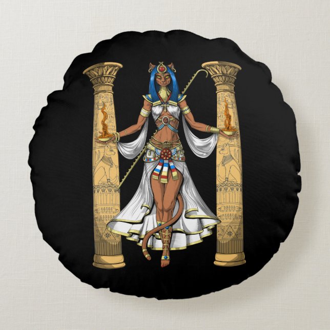 Bastet Egyptische godin Rond Kussen (Voorkant)