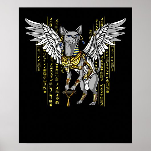 Bastet Egyptische kat Goddess Ankh Hieroglyphs Poster (Voorkant)
