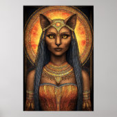 Bastet Egyptische Kat Godin Goud Bruin Kunst Poster (Voorkant)