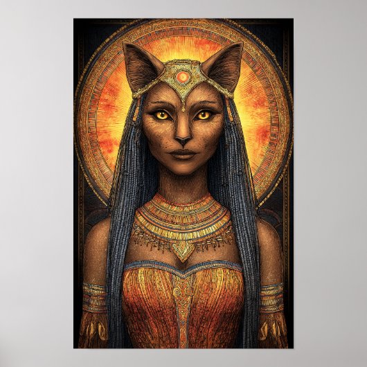 Bastet Egyptische Kat Godin Goud Bruin Kunst Poster (Voorkant)