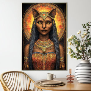 Bastet Egyptische Kat Godin Goud Bruin Kunst Poster