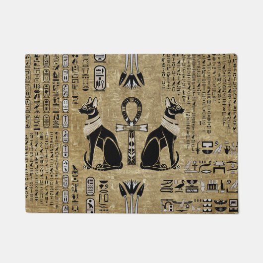 Bastet - Egyptische katten en Ankh Cross Deurmat (Voorkant)