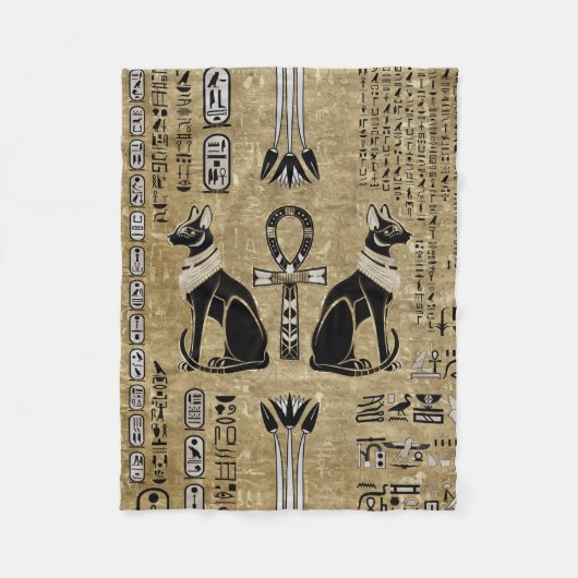 Bastet - Egyptische katten en Ankh Cross Fleece Deken (Voorkant)