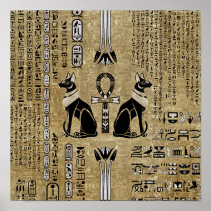 Bastet - Egyptische katten en Ankh Cross Poster
