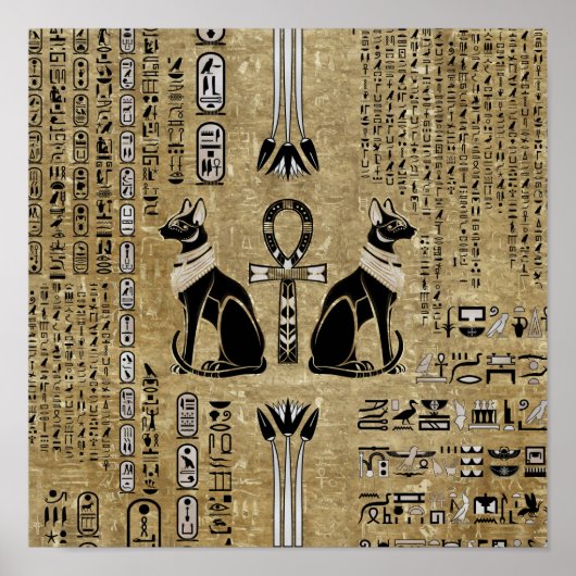 Bastet - Egyptische katten en Ankh Cross Poster (Voorkant)