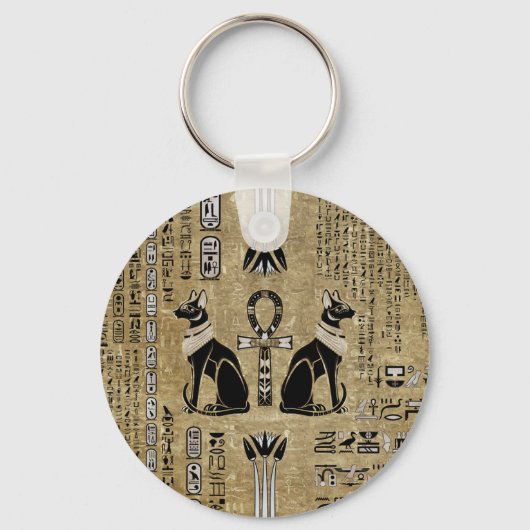 Bastet - Egyptische katten en Ankh Cross Sleutelhanger (Voorkant)