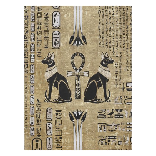 Bastet - Egyptische katten en Ankh Cross Tafelkleed (Voorkant)