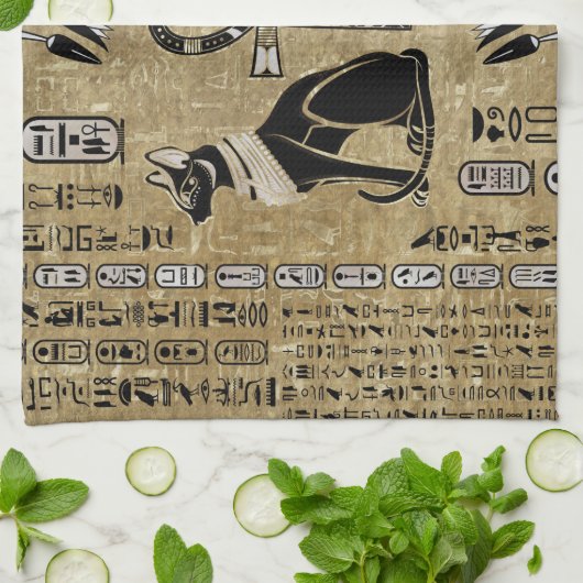 Bastet - Egyptische katten en Ankh Cross Theedoek (Gevouwen)