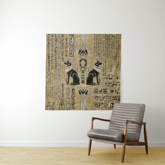 Bastet - Egyptische katten en Ankh Cross Wandkleed (In situ)