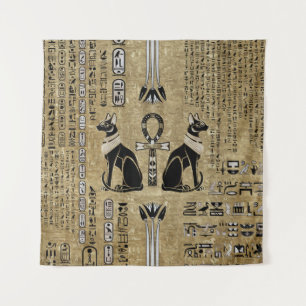 Bastet - Egyptische katten en Ankh Cross Wandkleed