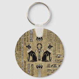 Bastet - Egyptische katten en Ankh - kruis Sleutelhanger