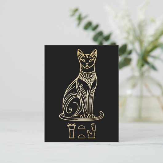 Bastet, Egyptische Kattengodin. Naam in hiëroglief Briefkaart (Staand voorkant)