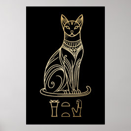 Bastet, Egyptische Kattengodin. Naam in hiëroglief Poster