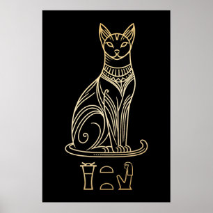 Bastet, Egyptische Kattengodin. Naam in hiëroglief Poster