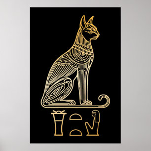 Bastet, Egyptische Kattengodin. Naam in hiëroglief Poster