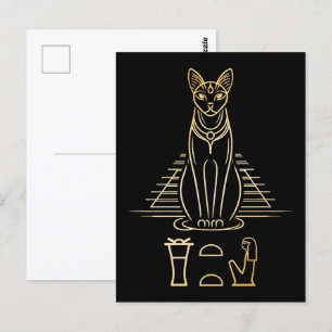 Bastet met naam in hiërogliefen en Egyptische pira Briefkaart